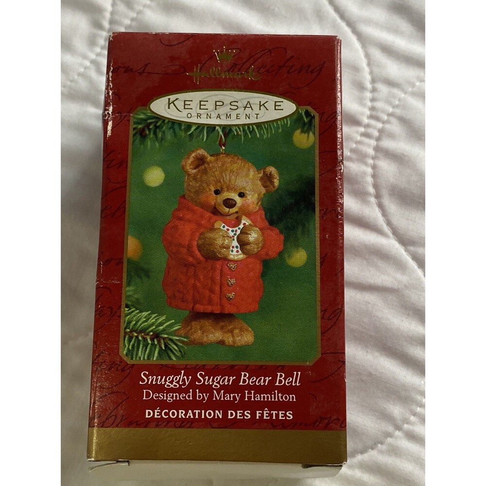 Vtg Christmas Ornament 2001 Hallmark Keepsake Snuggly Sugar Bear Bell Porcelain.